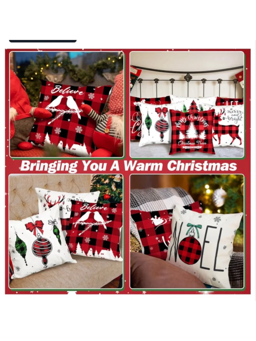 NEW 12 Pcs Christmas Pillow Covers Red & Black Buffalo Plaid 18 x 18''